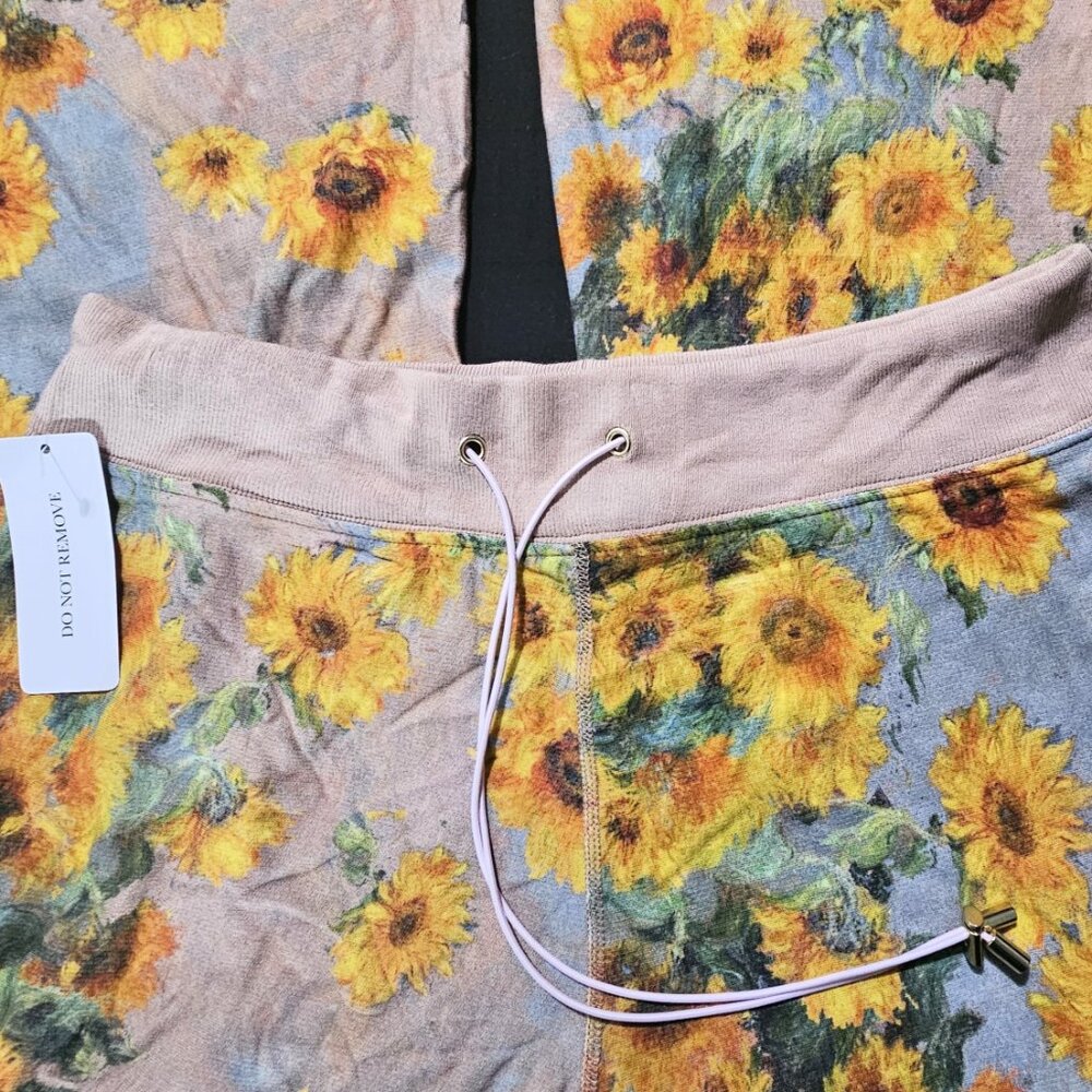 Selkie Monet Sunflowers Bellbottom Sweats XL NWT